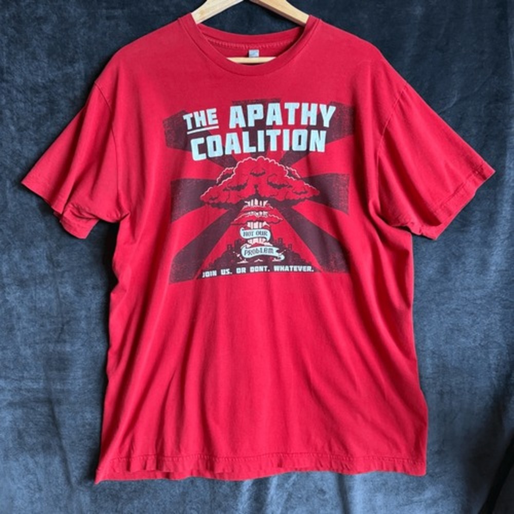 American Apparel Apathy Coalition Tee XL Red Satire‎ Graphic Meme Core USA Shirt